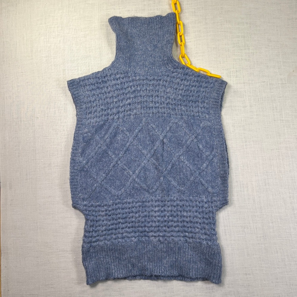 FRNCH Paris Large Turtleneck Sweater Vest‎ Cable Knit Sleeveless Blue French EUC